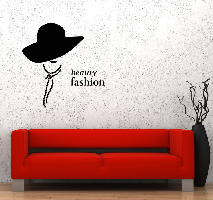 Wall Decal Woman Hat Lady Fashion Beauty Style Decorating Vinyl Sticker Unique Gift (ed647)