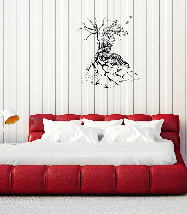 Wall Decal Nature Girl Tree Stone Network Binding Strength Vinyl Sticker Unique Gift (ed652)