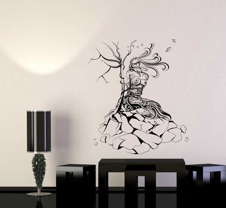 Wall Decal Nature Girl Tree Stone Network Binding Strength Vinyl Sticker Unique Gift (ed652)