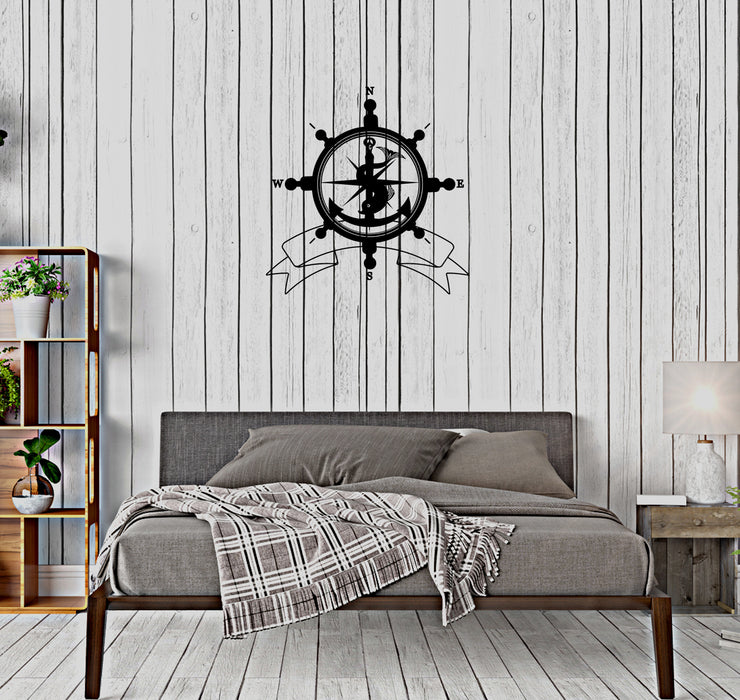 Wall Decal Sea Helm Flag Symbol Anchor Compass Travel Pirates Ship Sailing Vinyl Sticker Unique Gift (ed659)