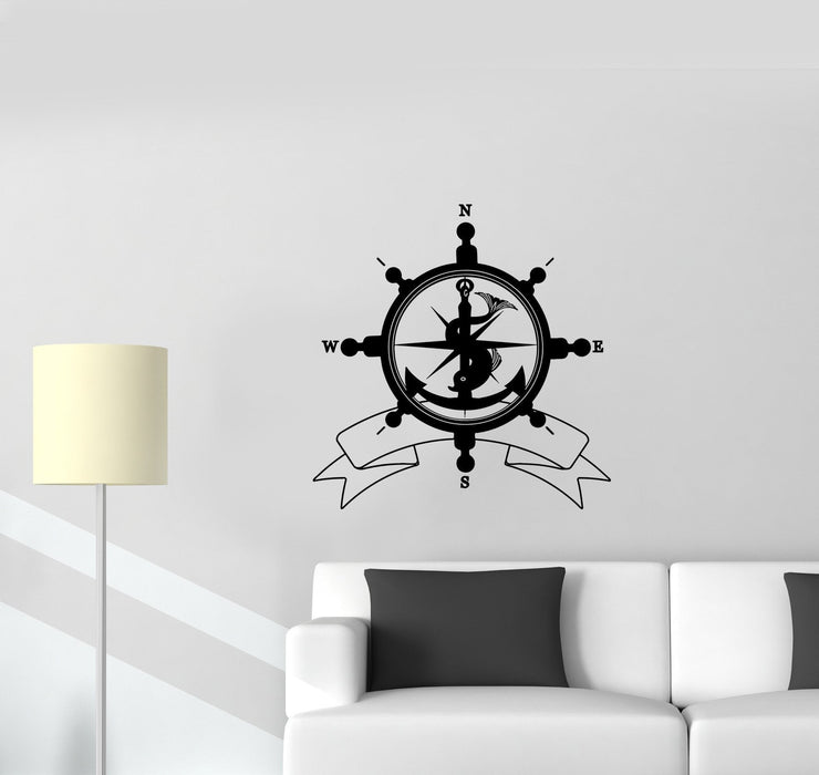 Wall Decal Sea Helm Flag Symbol Anchor Compass Travel Pirates Ship Sailing Vinyl Sticker Unique Gift (ed659)