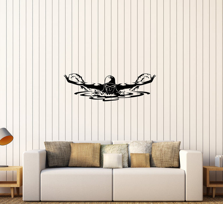 Wall Decal Swimmer Athlete Sport Swimming Pool Butterfly Brass Vinyl Sticker Unique Gift (ed660)