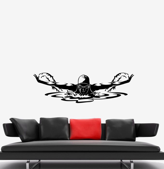 Wall Decal Swimmer Athlete Sport Swimming Pool Butterfly Brass Vinyl Sticker Unique Gift (ed660)