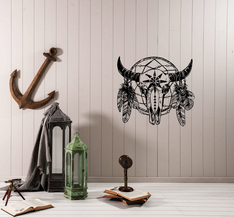 Wall Decal Dreamcatcher Feathers Skull Horn Symbol Magic Luck Vinyl Sticker Unique Gift (ed664)