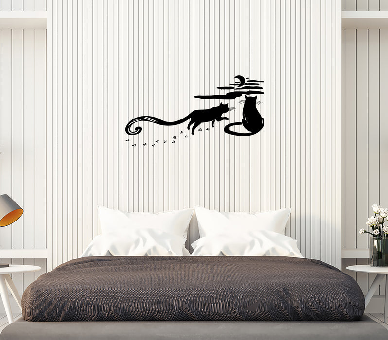 Wall Decal Cats Pets Animals Nature Night Romance Moon Sky Vinyl Sticker Unique Gift (ed666)