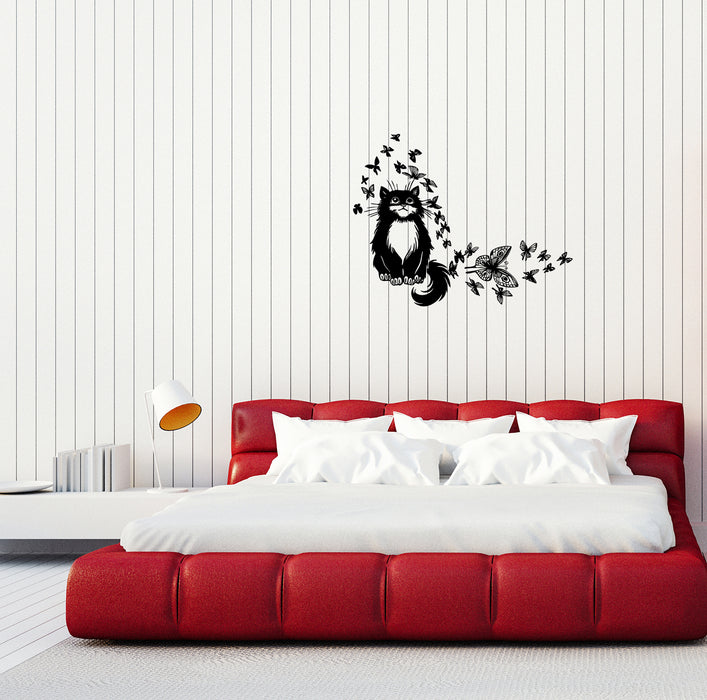 Wall Decal Cute Cat Pet Butterfly Beautiful Animals Vinyl Sticker Unique Gift (ed669)