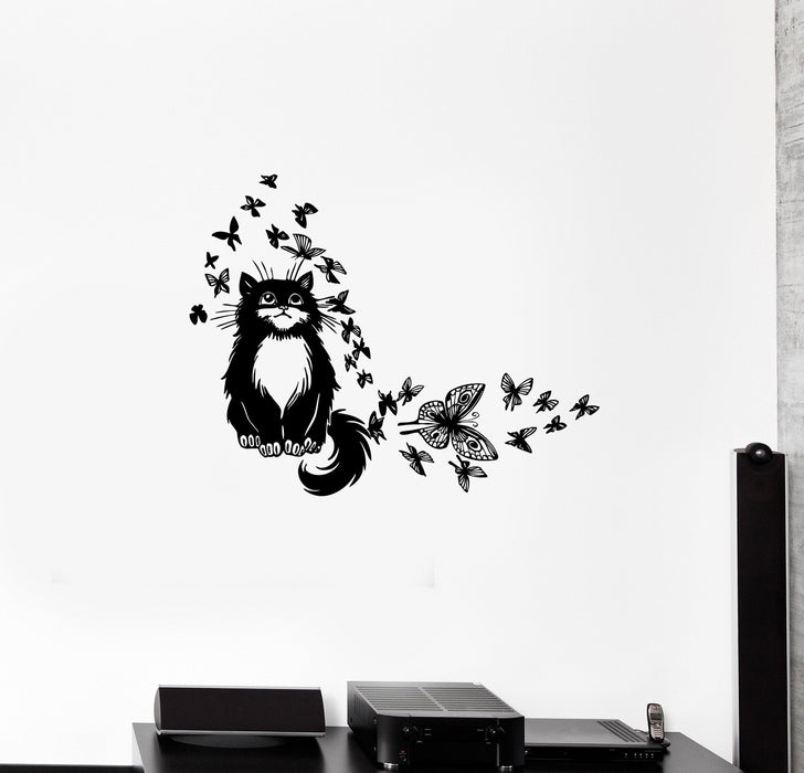 Wall Decal Cute Cat Pet Butterfly Beautiful Animals Vinyl Sticker Unique Gift (ed669)