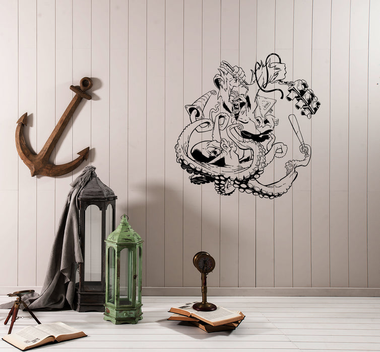 Wall Decal Battle Fantasy Animals Monkey Gorilla Octopus Grasping Rabies Vinyl Sticker Unique Gift (ed678)