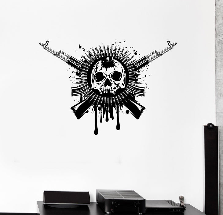 Wall Decal Skull Skeleton Weapon Ammunition Army Vinyl Sticker Unique Gift (ed681)