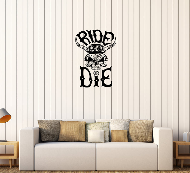 Wall Decal Skeleton Skull Racer Road Driver Horn Ride Vinyl Sticker Unique Gift (ed683)