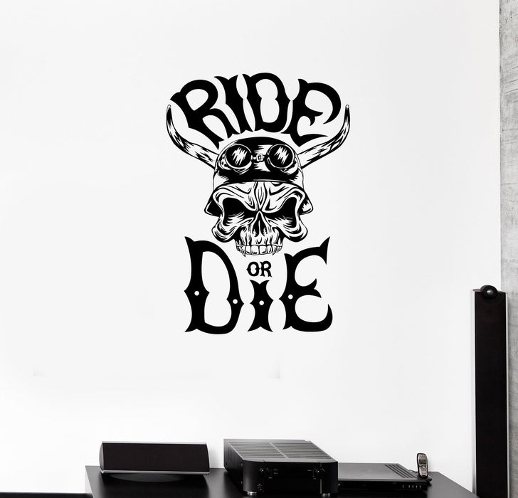 Wall Decal Skeleton Skull Racer Road Driver Horn Ride Vinyl Sticker Unique Gift (ed683)