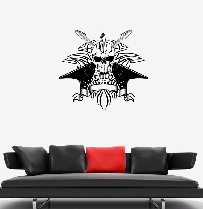 Wall Decal Skull Skeleton Punk Rock Guitar Music Vinyl Sticker Unique Gift (ed685)