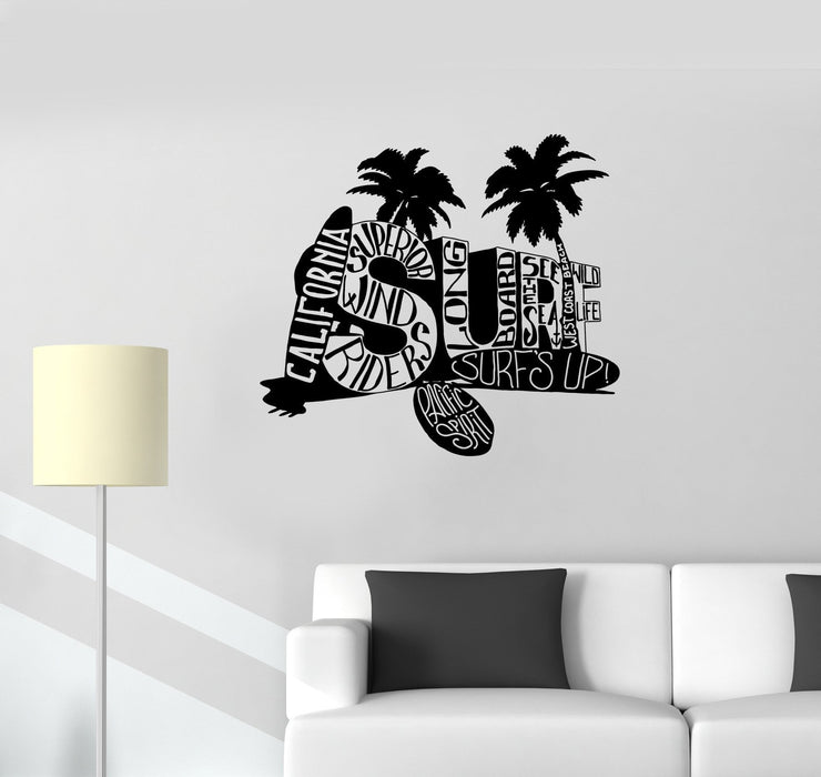 Wall Decal Beach Surf Summer Sea Vacation Vacations Sport Extreme Vinyl Sticker Unique Gift (ed686)