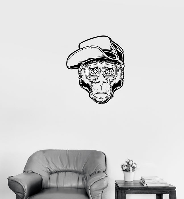 Wall Decal Animal Monkey Gorilla In Glasses Hipster Fashion Vinyl Sticker Unique Gift (ed687)