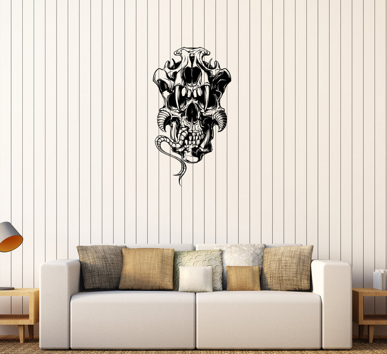 Wall Decal Skull Skeleton Monster Beast Fangs Angry Grin Vinyl Sticker Unique Gift (ed700)