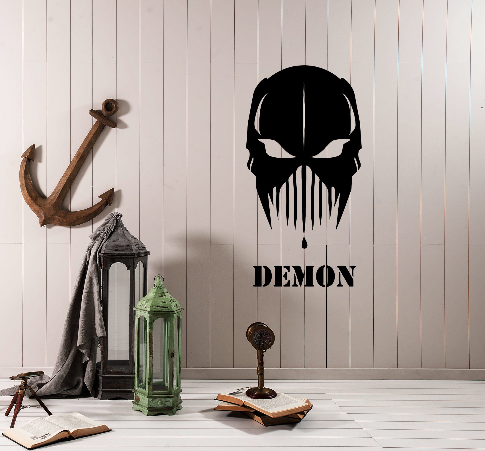 Demon Helmet Sticker Wall Decal Demon Mask Monster Killer Maniac Vinyl Sticker Unique Gift ...