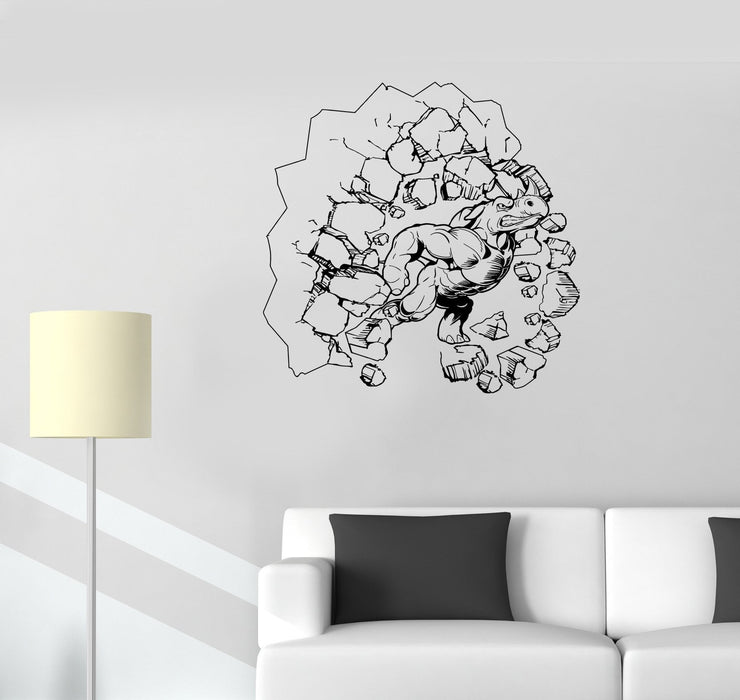 Wall Decal Wild Animal Fitness Bodybuilding Rhinoceros Strength Power Anger Vinyl Sticker Unique Gift (ed709)