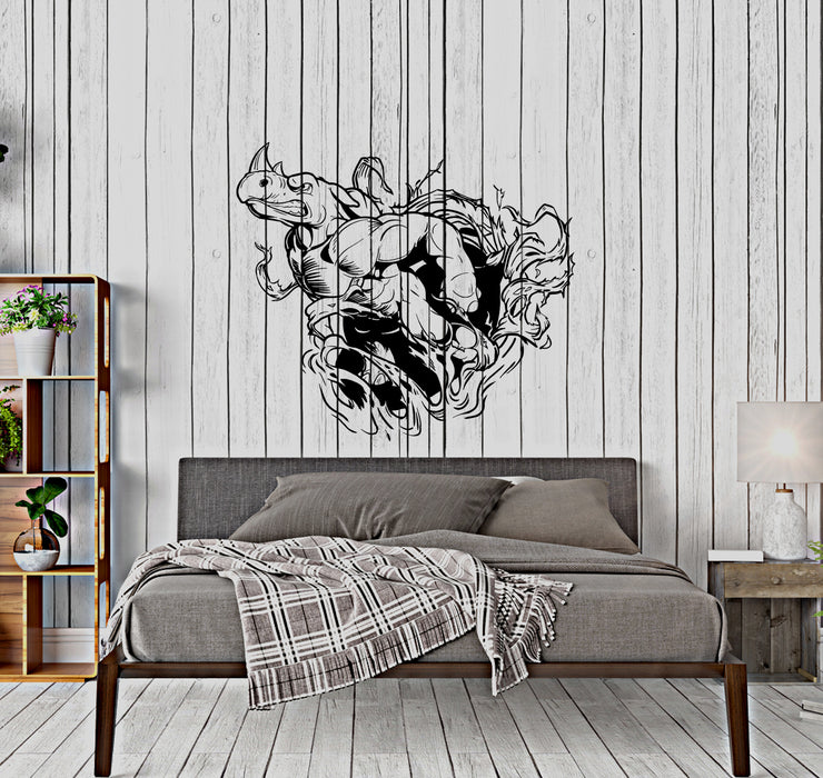 Wall Decal Wild Animal Rhinoceros Fitness Powerlifting Destruction Real 3D Beast Vinyl Sticker Unique Gift (ed710)