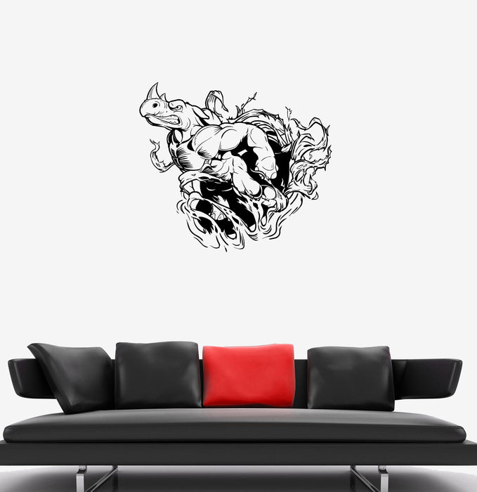 Wall Decal Wild Animal Rhinoceros Fitness Powerlifting Destruction Real 3D Beast Vinyl Sticker Unique Gift (ed710)