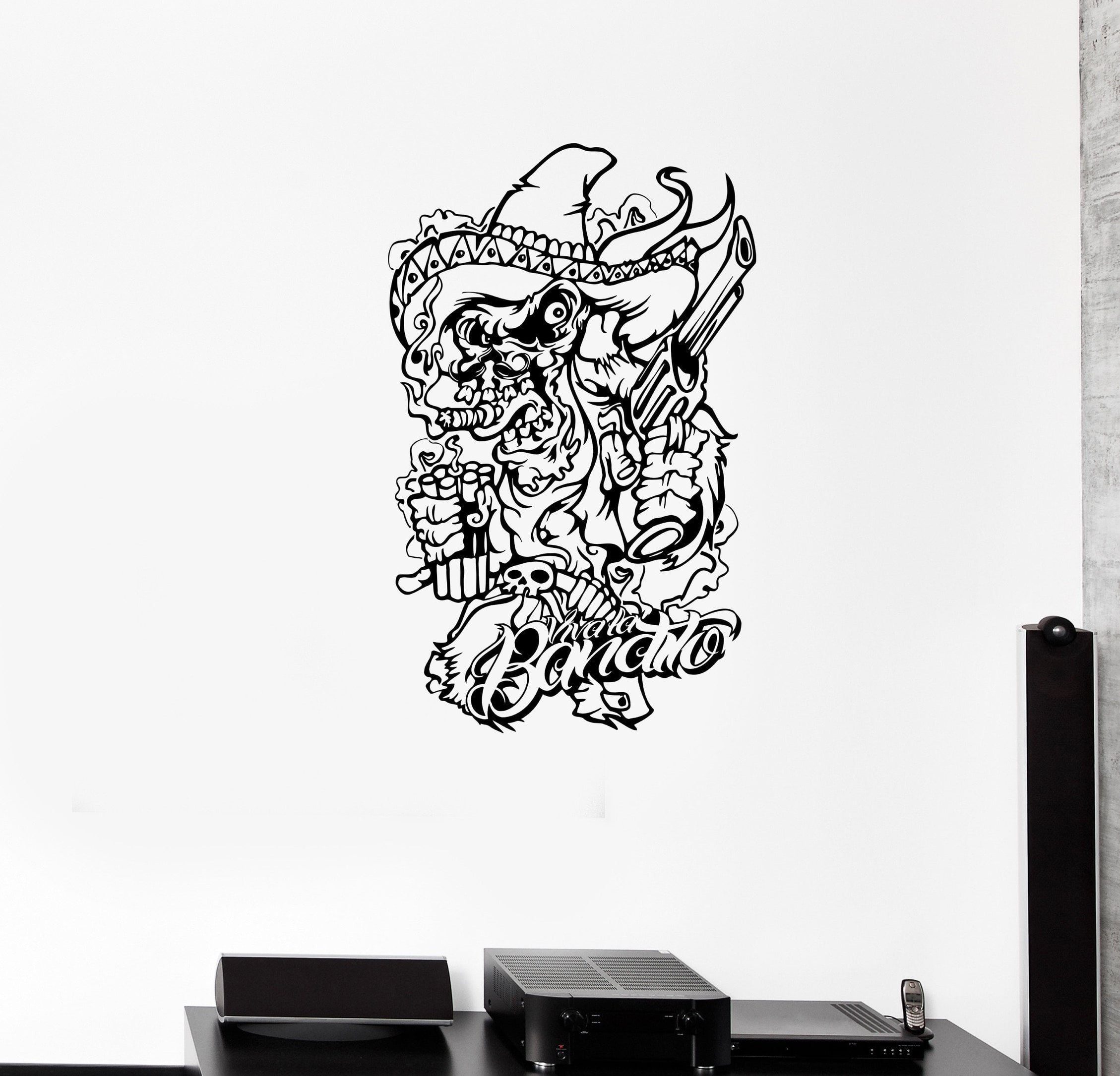 Wall Decal Bandit Gangster Weapon Pistol Dynamite Vinyl Sticker Unique ...