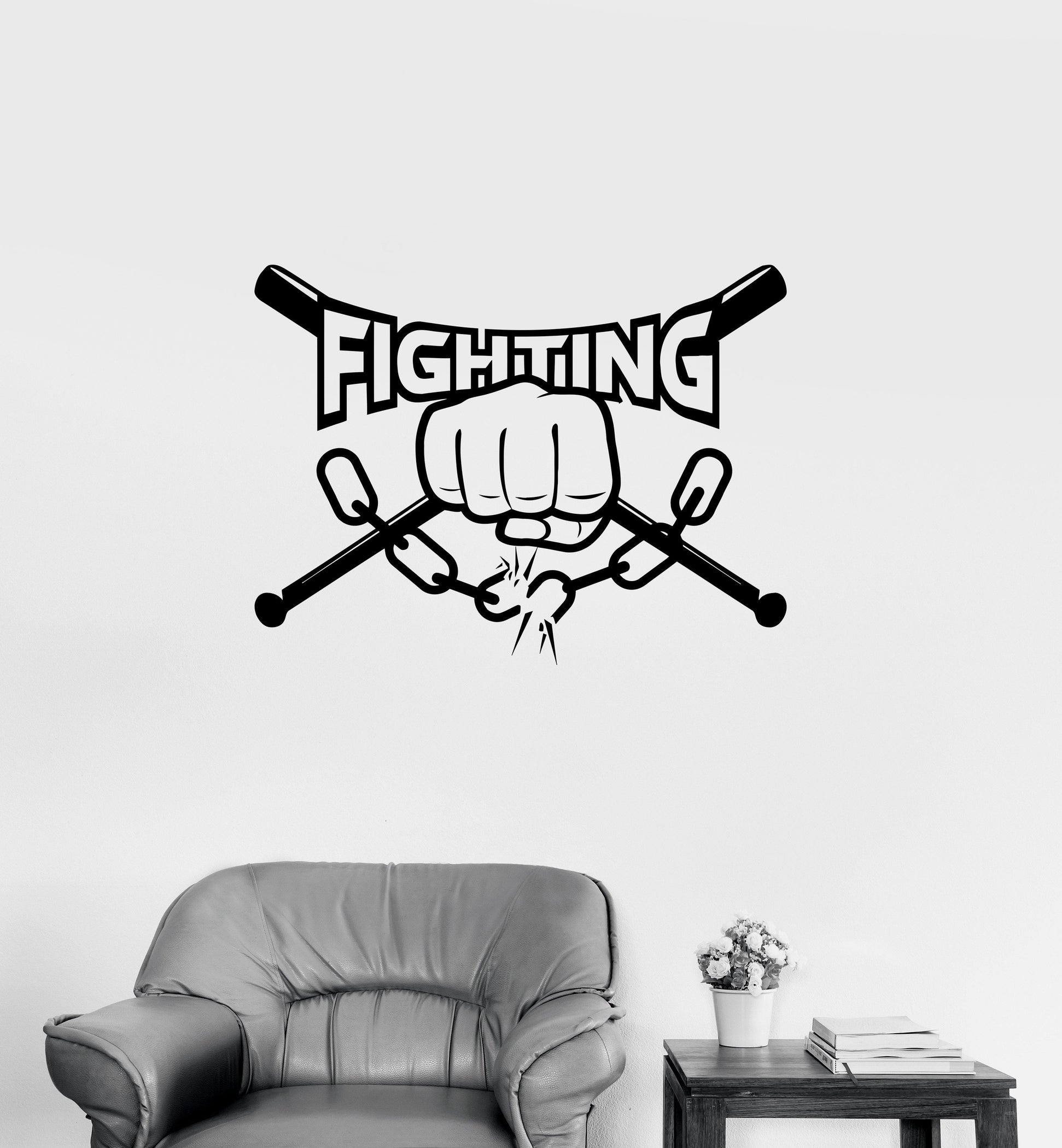 Fight Line Sticker Wall Decal Fist Fight Bits Chain Shot Power Vinyl Sticker Unique Gift ...