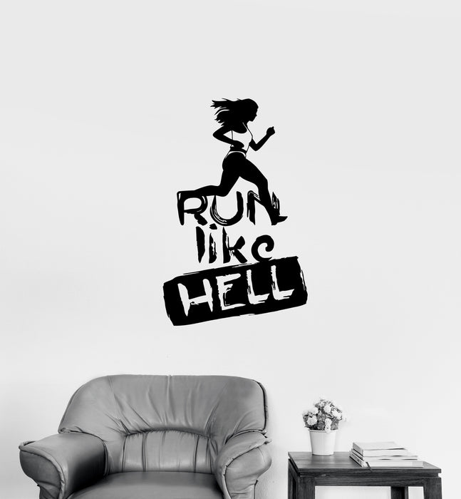 Наклейка на стену Беги как в аду Спорт Фитнес Мотивация Тренажерный зал Бег Виниловая наклейка Уникальный подарок (ed738)
