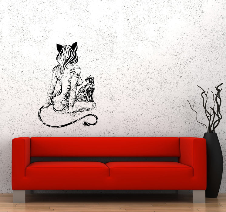 Wall Decal Naked Girl Nature Beautiful Sexy Cat Animal Ornament Vinyl Sticker Unique Gift (ed743)