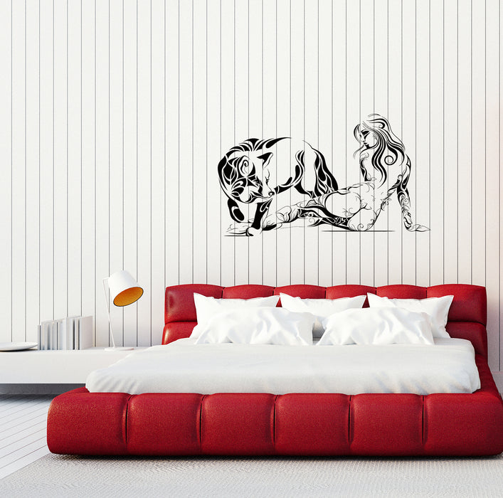 Wall Decal Naked Girl Nature Sexy Wolf Animal Ornament Vinyl Sticker Unique Gift (ed744)