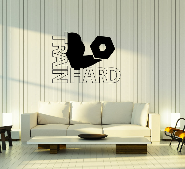 Наклейка на стену Тяжелая тренировка Тренажерный зал Мотивация Фитнес Спорт Виниловая наклейка Уникальный подарок (ed754)