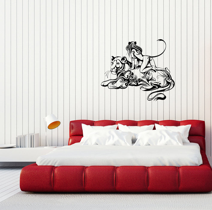 Wall Decal Naked Sexy Girl Woman Cat Lion Animal Abstraction Patterns Vinyl Sticker Unique Gift (ed768)