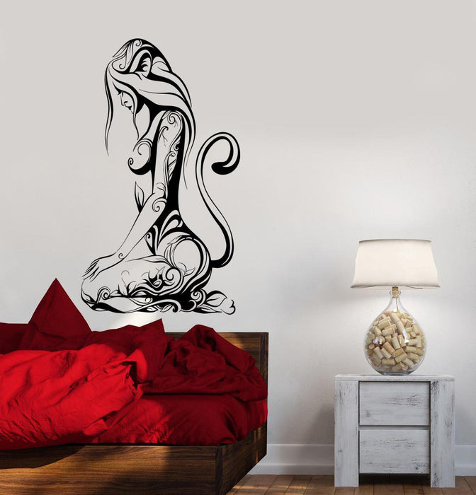 Wall Decal Naked Sexy Girl Cat Animal Abstraction Patterns Beautiful Vinyl Sticker Unique Gift (ed769)