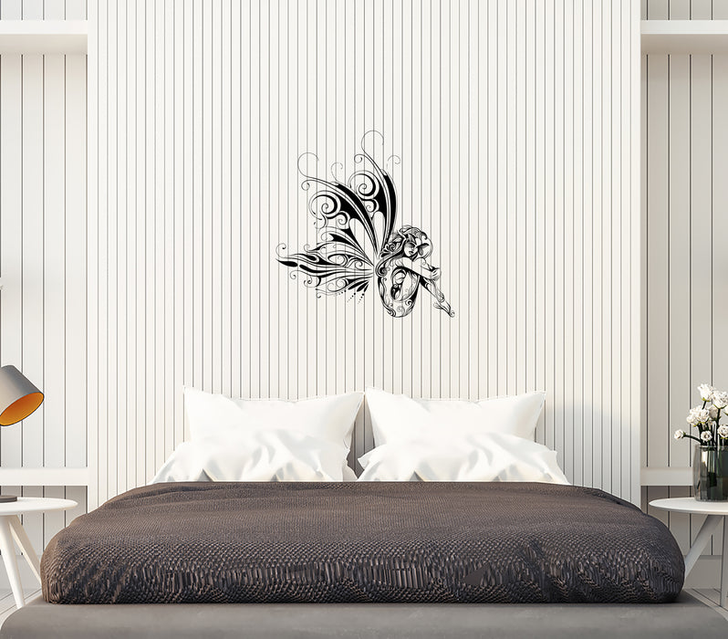 Wall Decal Naked Sexy Girl Butterfly Flowers Patterns Fantasy Fairy Vinyl Sticker Unique Gift (ed770)
