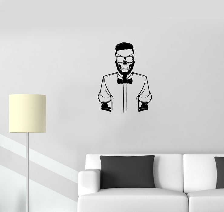 Wall Decal Skeleton Skull Points Beard Fashion Hipster Vinyl Sticker Unique Gift (ed772)