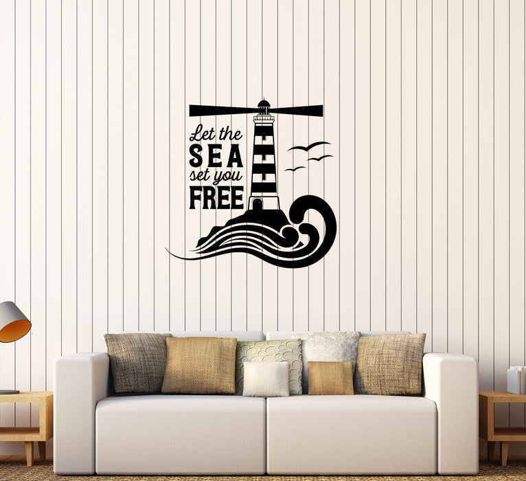 Wall Decal Sea Ocean Decor Lighthouse Motivating Words Vinyl Sticker Unique Gift (ed798)