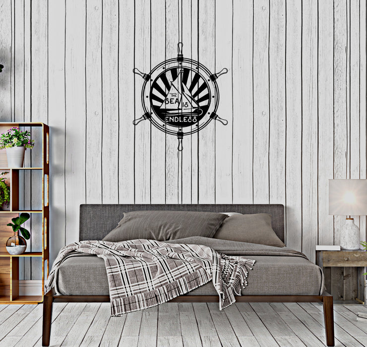 Wall Decal Sea Ocean Decor Steering Wheel Sailboat Ship Vinyl Sticker Unique Gift (ed799)