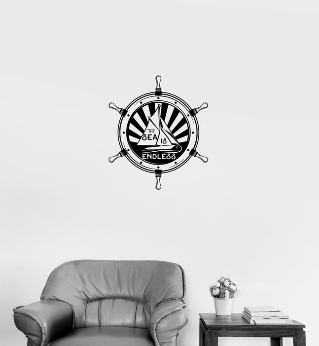 Wall Decal Sea Ocean Decor Steering Wheel Sailboat Ship Vinyl Sticker Unique Gift (ed799)