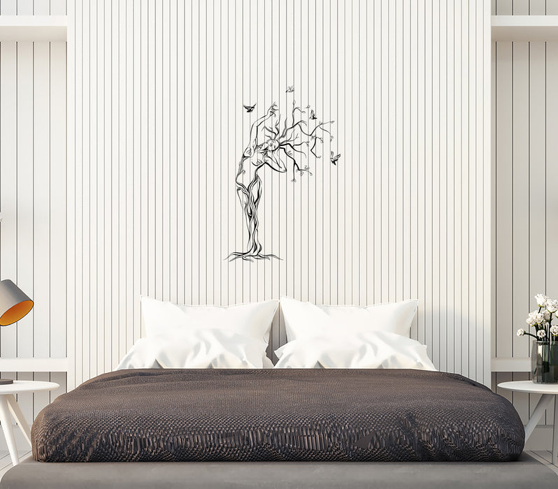 Wall Decal Nature Naked Girl Tree Birds Woman Vinyl Sticker Unique Gift (ed801)