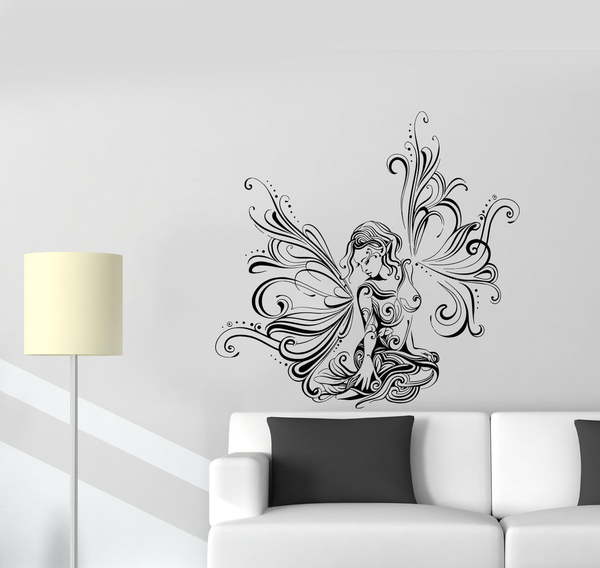Wall Decal Beautiful Girl Fairy Fantasy Butterfly Pattern Vinyl Sticke ...