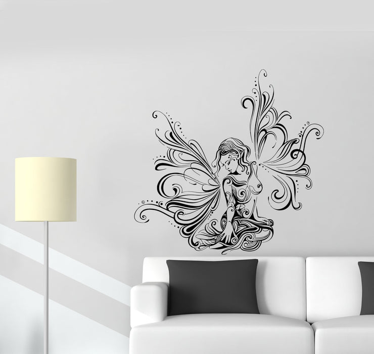 Wall Decal Beautiful Girl Fairy Fantasy Butterfly Pattern Vinyl Sticker Unique Gift (ed805)