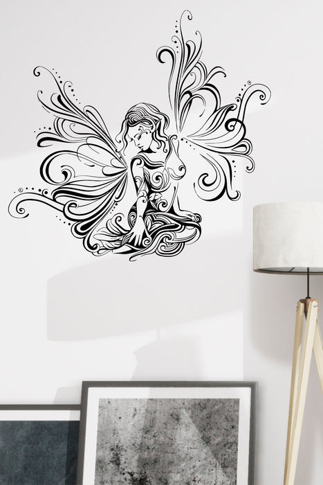 Wall Decal Beautiful Girl Fairy Fantasy Butterfly Pattern Vinyl Sticker Unique Gift (ed805)