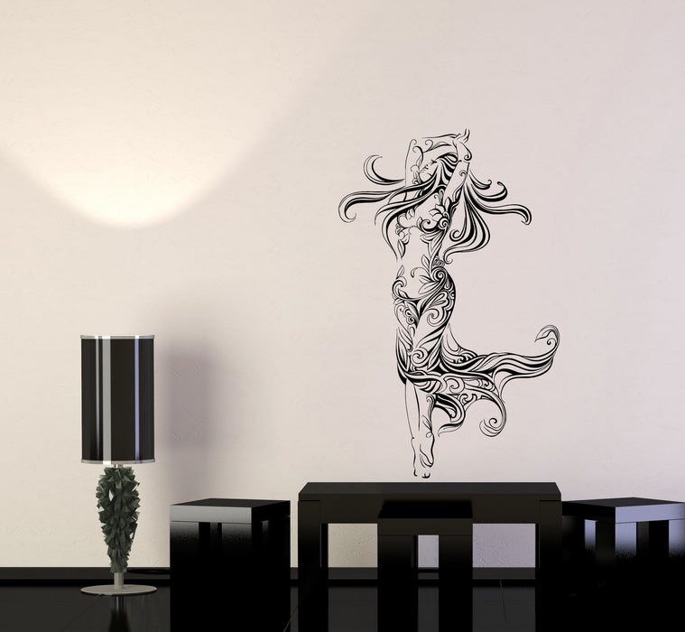Wall Decal Beautiful Woman Sexy Girl Flower Pattern Dance Vinyl Sticker Unique Gift (ed806)