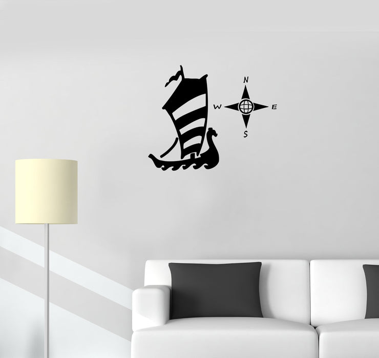 Wall Decal Sailboat Ship Sea Ocean Travel Compass Vinyl Sticker Unique Gift (ed810)