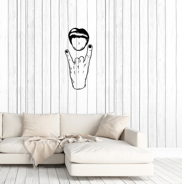 Wall Decal Rock Gesture Hand Mouth Female Girl Vinyl Sticker Unique Gift (ed813)