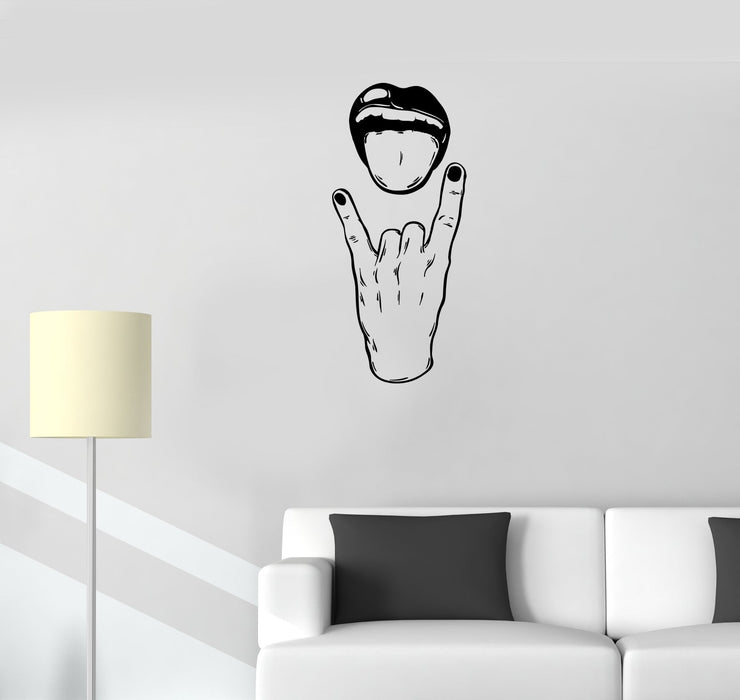 Wall Decal Rock Gesture Hand Mouth Female Girl Vinyl Sticker Unique Gift (ed813)