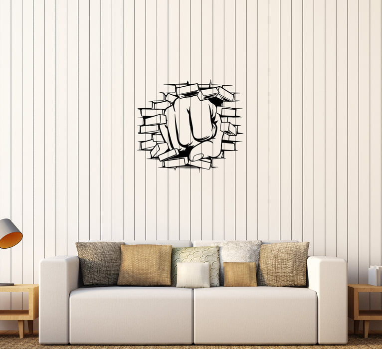 Wall Decal Fist Strike Broken Wall Strength Vinyl Sticker Unique Gift (ed818)