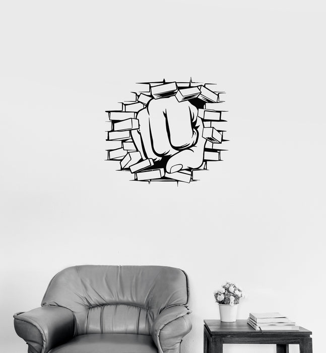 Wall Decal Fist Strike Broken Wall Strength Vinyl Sticker Unique Gift (ed818)
