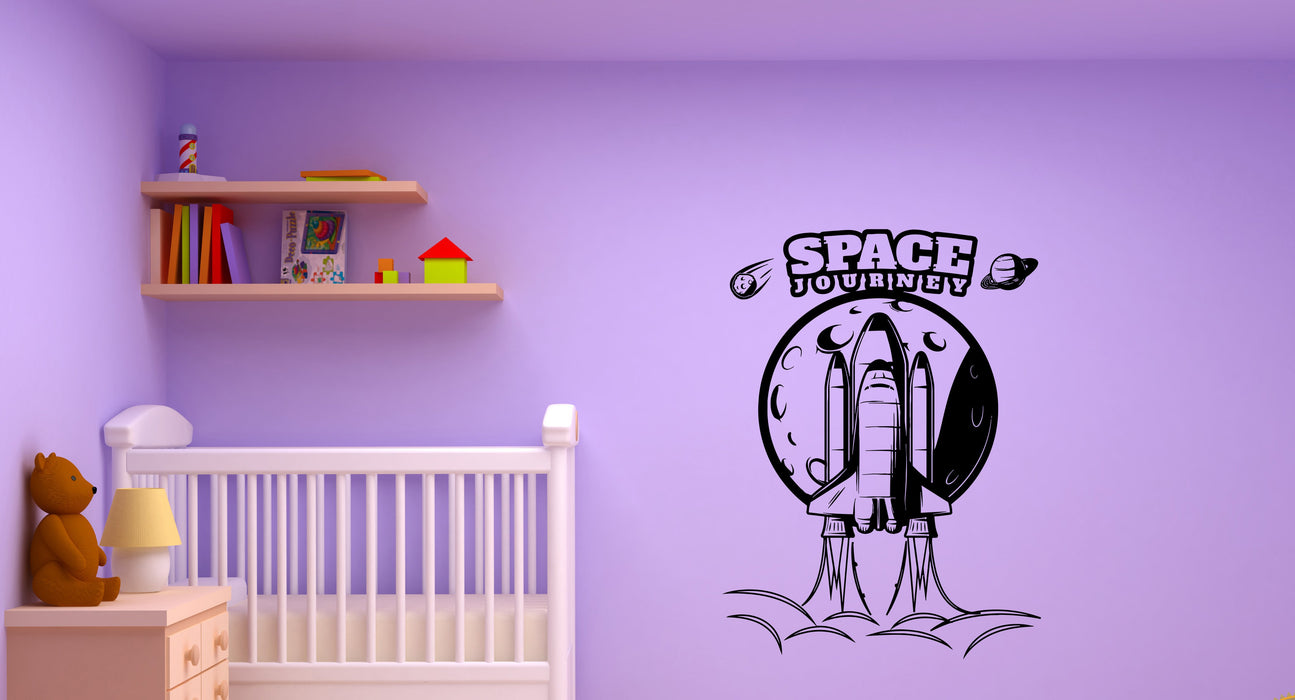 Wall Decal Space Rocket Earth Moon Flight Planets Vinyl Sticker (ed901)