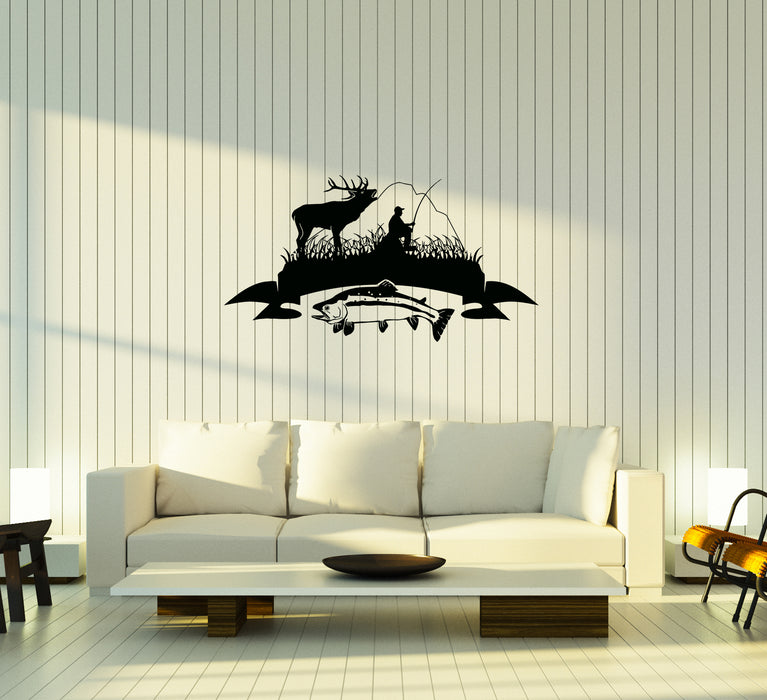 Hunting And Fishing Vinyl Wall Decal Hobby Wild Animals Stickers Mural k047