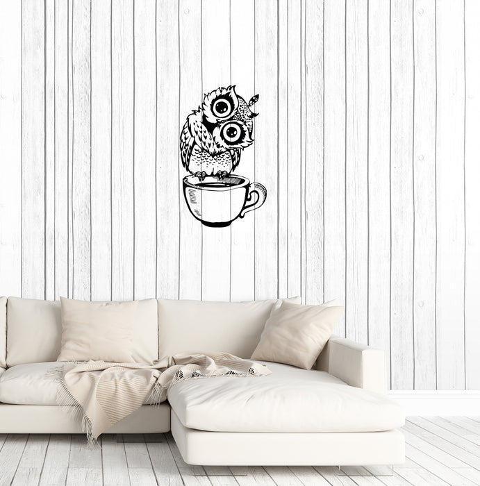 Wall Decal Owl Coffee Morning Cup Bird Kitceh Decoration Vinyl Sticker (ed931)