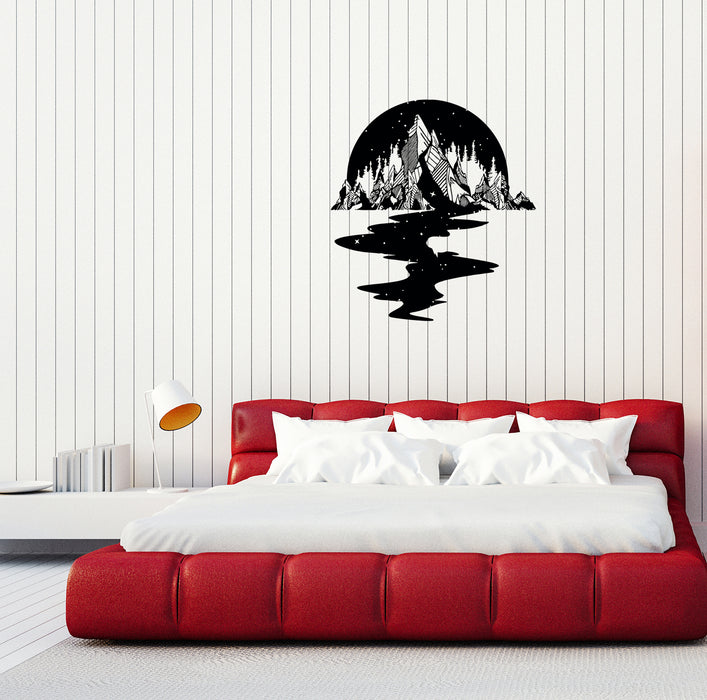 Wall Decal Night Sky Mountains Stars River Reflection Forest Trees Vinyl Sticker (ed933)